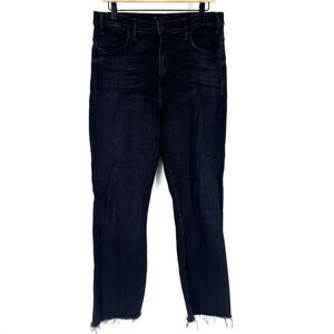 Mother The Hustler Ankle Fray Jeans Size 32 Encounters At Night Black Denim